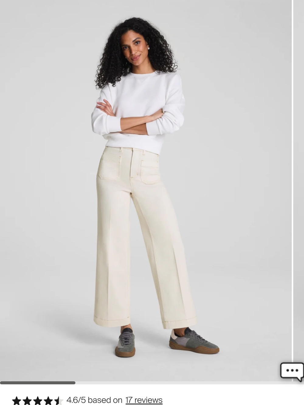 Spanx Cropped Wide Leg Patch Pocket Jeans in Cream
